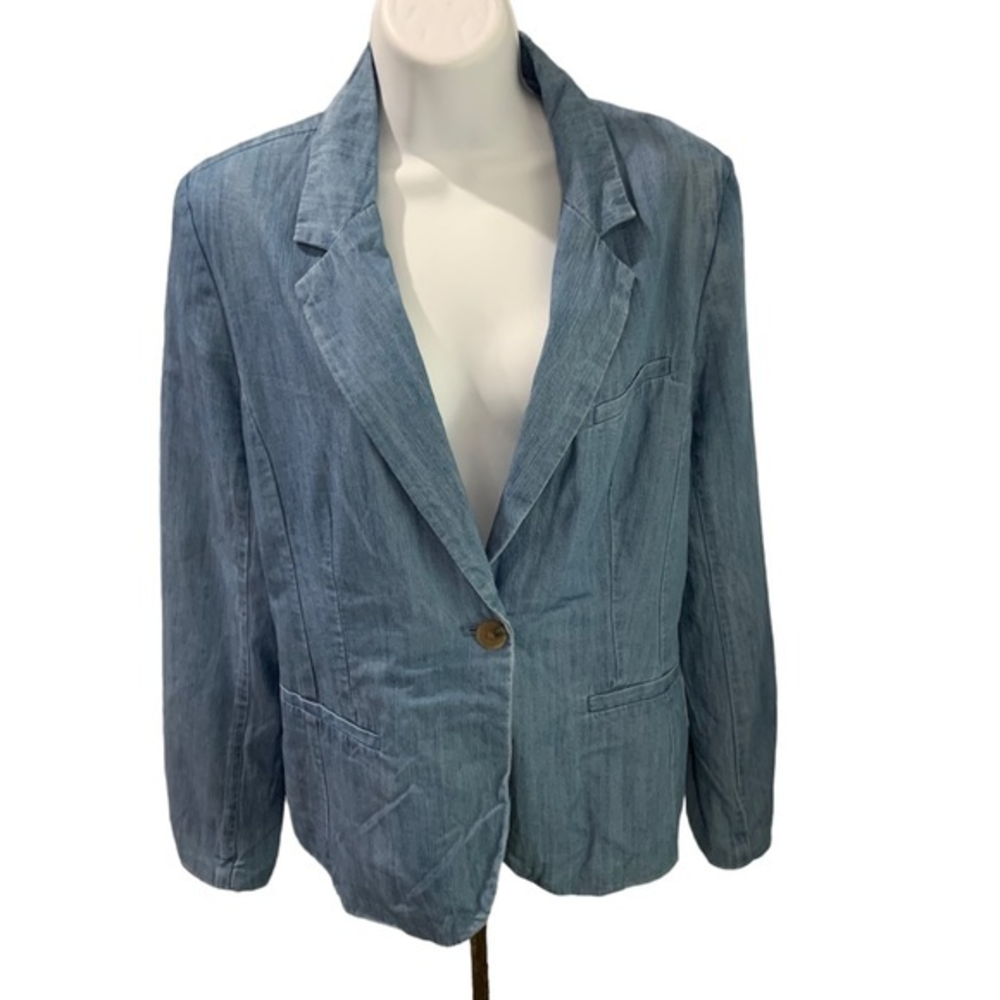 St. John's Bay Faded Blue Blazer a‎ Womens Size Large Y2k Vintage